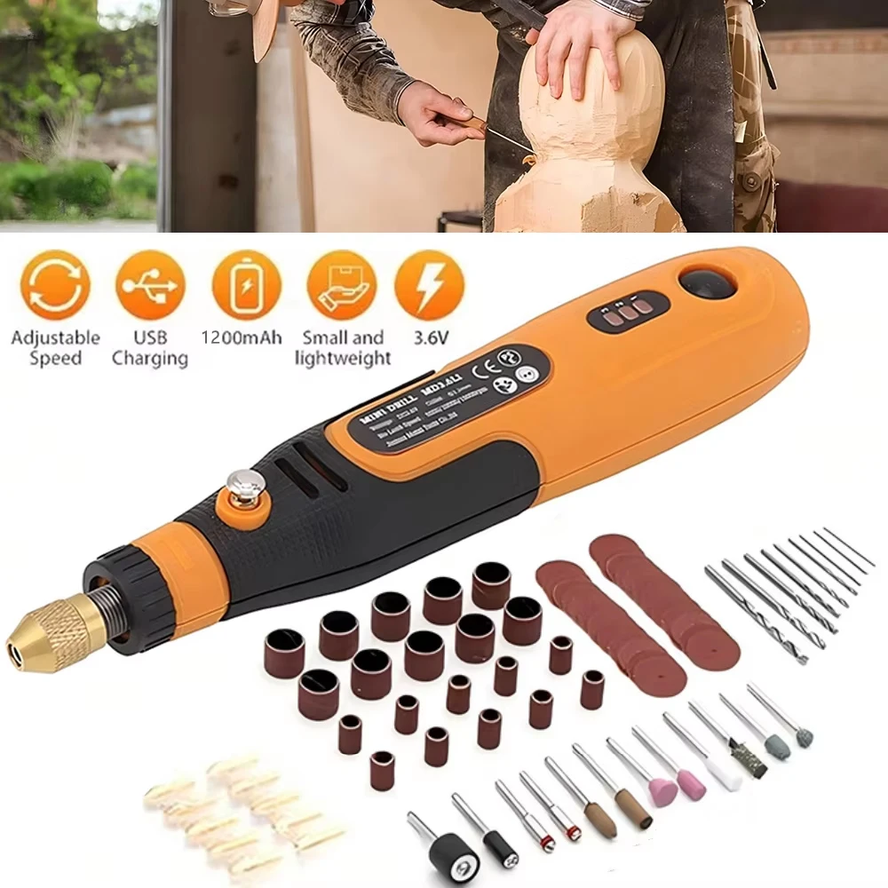 USB-Akku-Elektro-Rotationswerkzeug-Set Holzbearbeitungs-Gravurstift DIY für Schmuck Metall Glas Mini Kabelloser Bohrer – Perfekt zum Schleifen