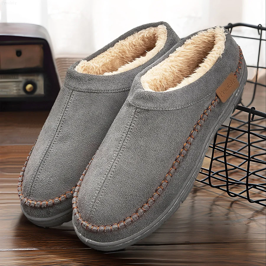 Men Slippers For Home Suede Sewing Memory Foam Winter Plush Slippers Outdoor Warm Indoor Shoes Soft Non-slip Luxury Fashion