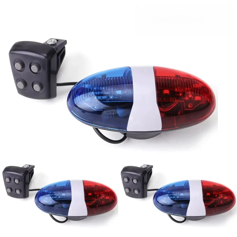 AliExpress NONE Bicycle Police Siren 4 Sounds Melody Bicycle Power Horn Siren Bell 6-LED Strobe Blue and Red Bicycle Safety Light for Kids Bike