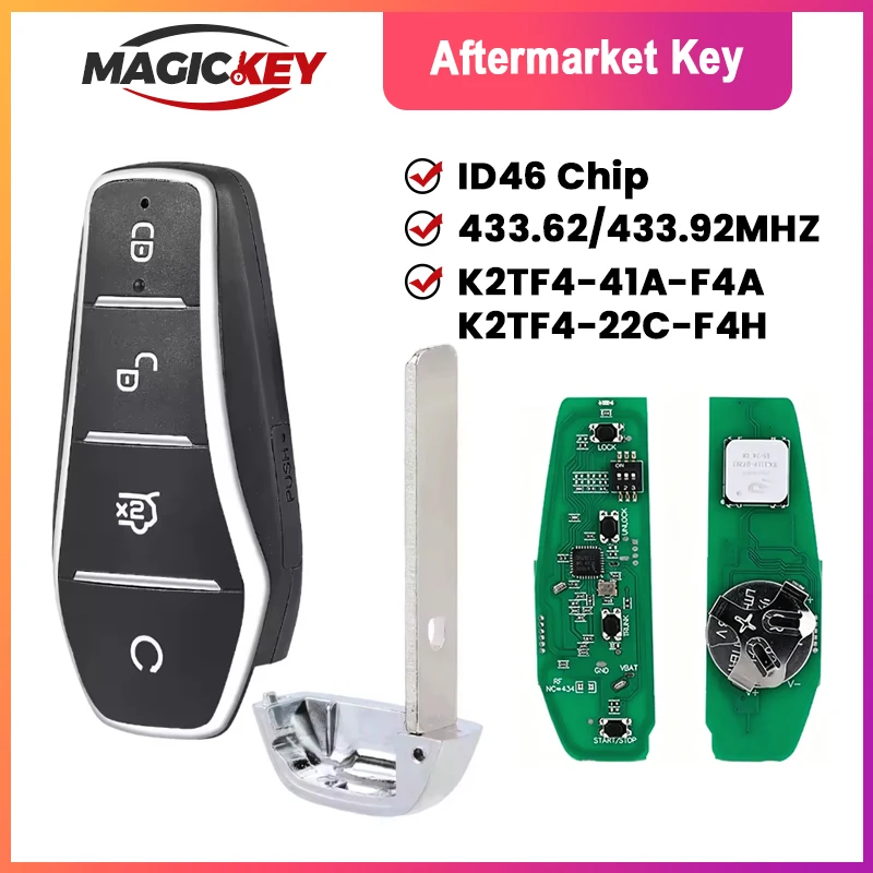 

MAGICKEY 433.62MHZ/433.92MHz ID46 4 Buttons Aftermarket Smart Key K2TF4-22C-F4H For BYD Qin Plus DM-i Qin Plus EV YUAN PLUS SONG