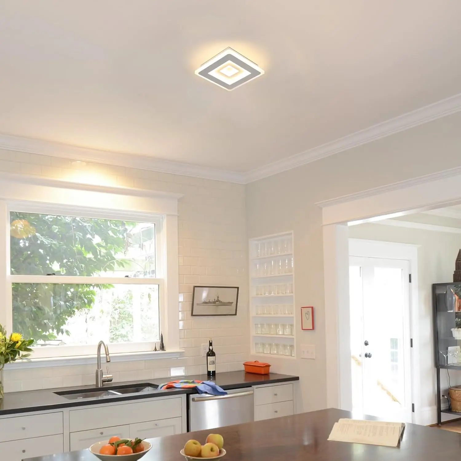 Modern Square LED Ceiling Light,28W Acrylic Lamp,White Chandelier for Bedroom, Living Room Warm Light 3000K