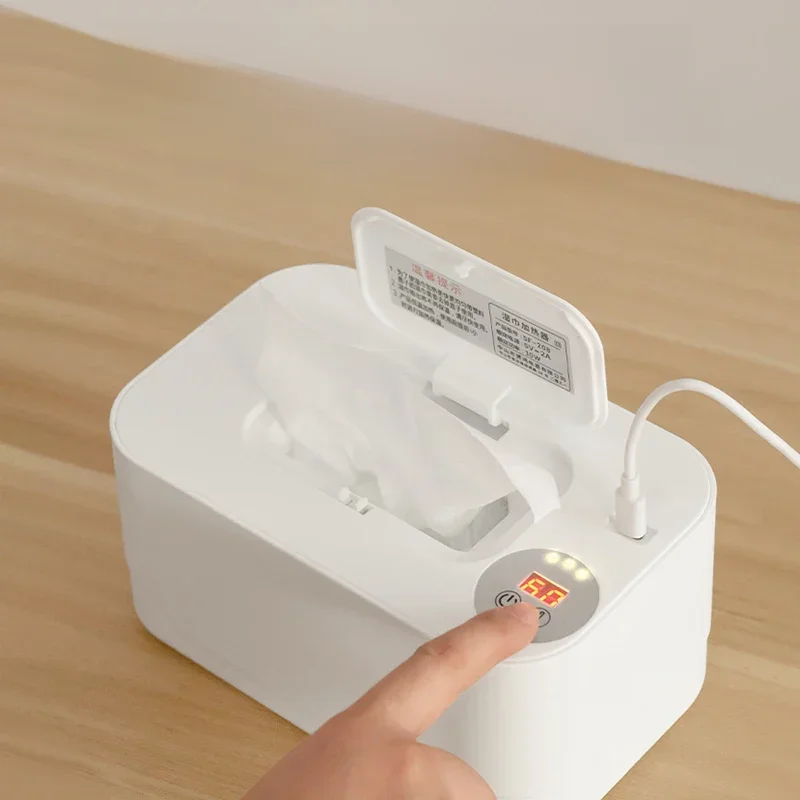 Podgrzewacz do chusteczek nawilżanych dla dzieci z wyświetlaczem LED Dozownik mokrych ręczników Przenośny podgrzewacz do chusteczek USB Pudełko do podgrzewania serwetek do domu / samochodu — zdjęcie 2