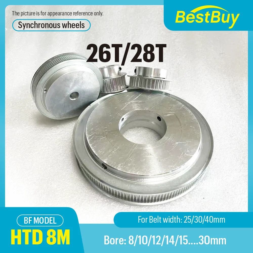 HTD 8M BF Type 26Teeth 28Teeth Synchronizing wheel Bore 8mm-30mm Pitch 8mm Pulley for Timing Belt Width 25/30/40mm