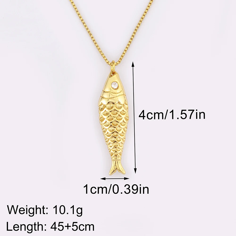 Nidin New Popular Fish Shape Shiny Zircon Charm Pendant Necklace For Women Men Fashion Cute Chain Link Jewelry Daily Party Gifts