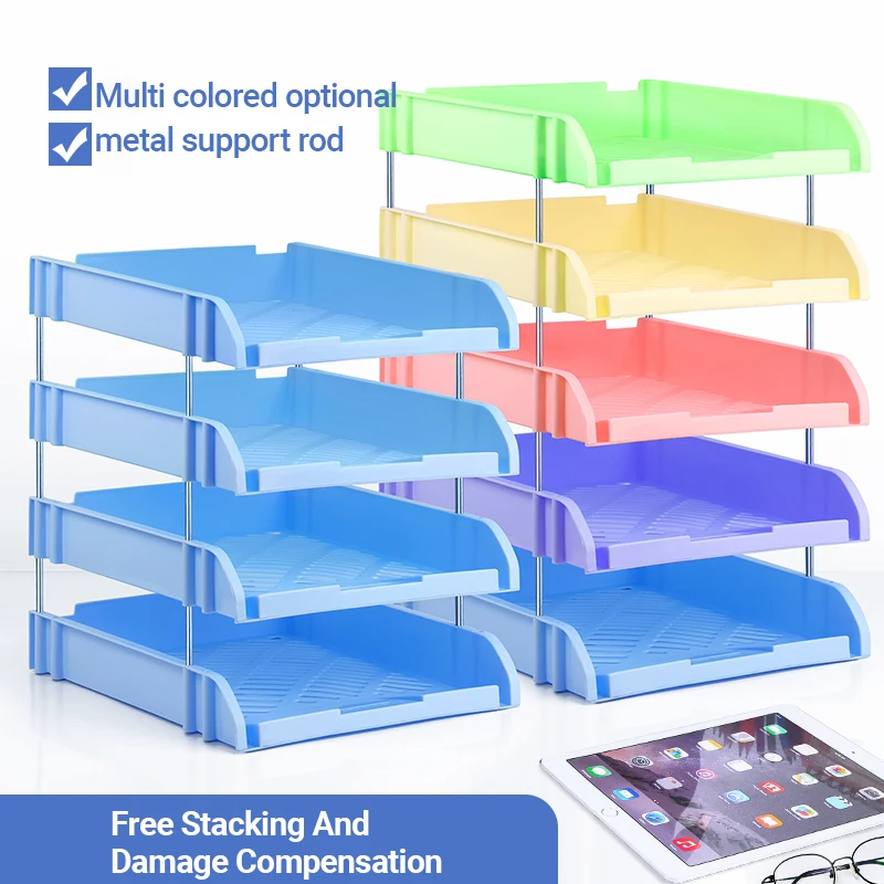 HUAJIE Morandi اللون متعدد الطبقات منظم ملفات سطح المكتب رف صينية تخزين مجوفة مقاومة للرطوبة حامل مستندات مكتبي متين