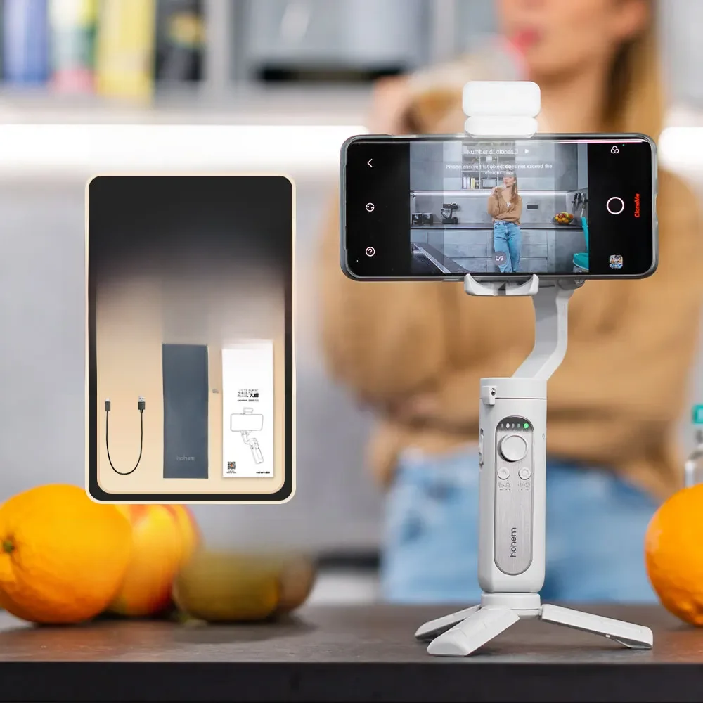 Hohem-iSteady XE Smartphone Gimbal, Estabilizador Portátil de 3 Eixos, Selfie Stick, Tripé com Luz