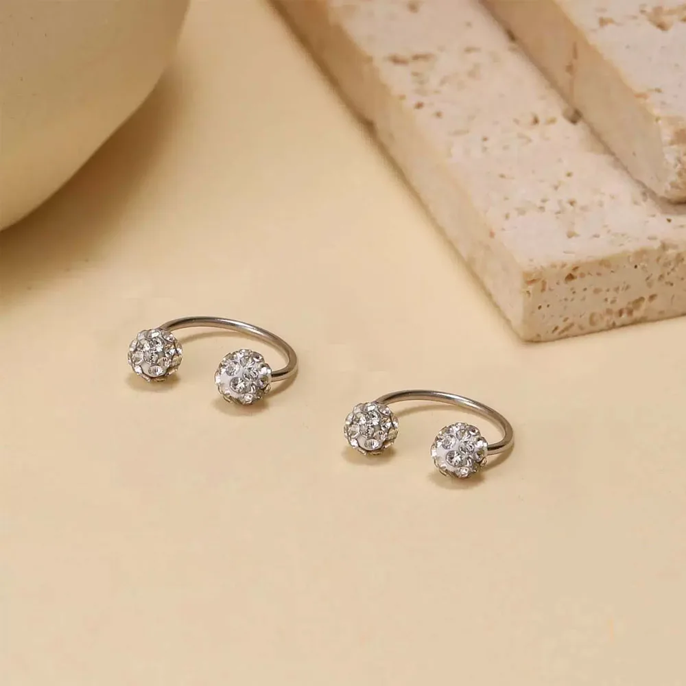 3Pcs Sparkling Soft Ceramic Horseshoe Ball Stackable Hoop Earrings