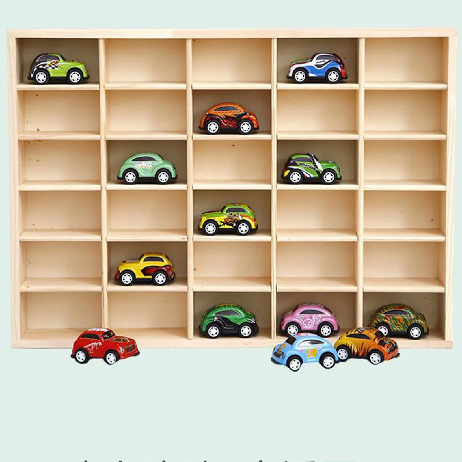 Wooden Toy Car Display Case Wall Mounted Multifunctional Wood Organizer Model Car Storage Rack 60 Grid With Dustproof Door image 5