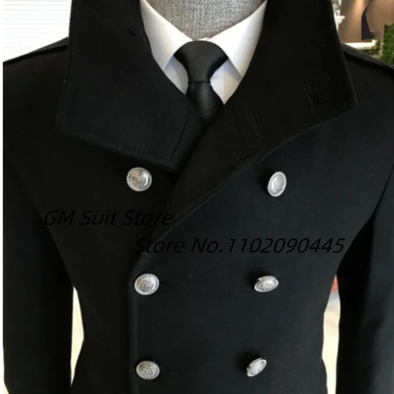 Traje largo de estilo británico para hombre, abrigo ajustado de negocios de doble botonadura con solapa guapo, cálido e informal, Color sólido,