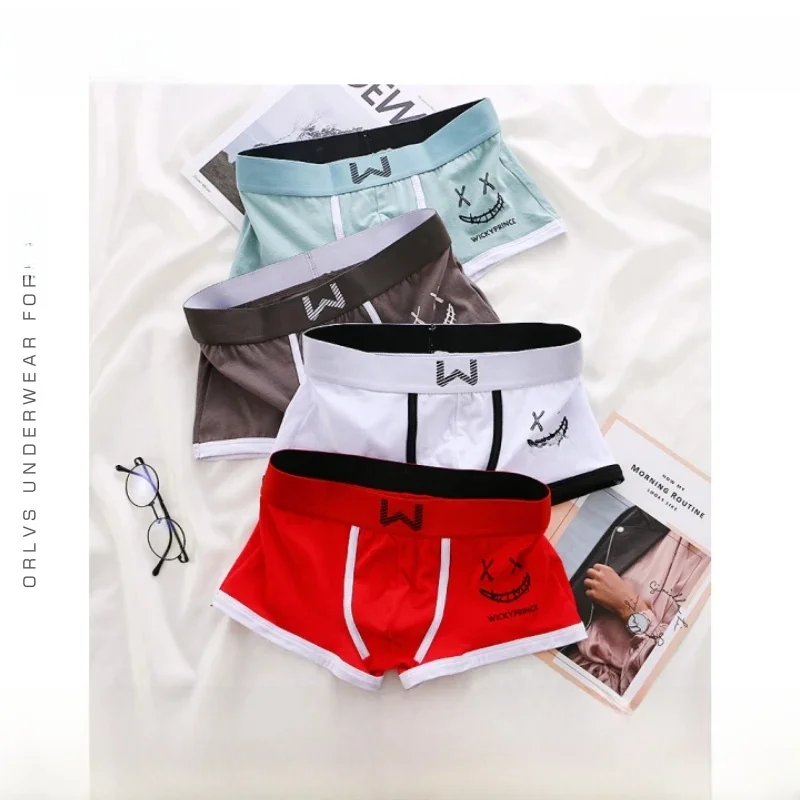 1/3/4 pièces sous-vêtements pour hommes coton hommes Boxer culottes u-convexe homme respirant caleçon Sexy confort mâle garçon souriant visage boxeurs