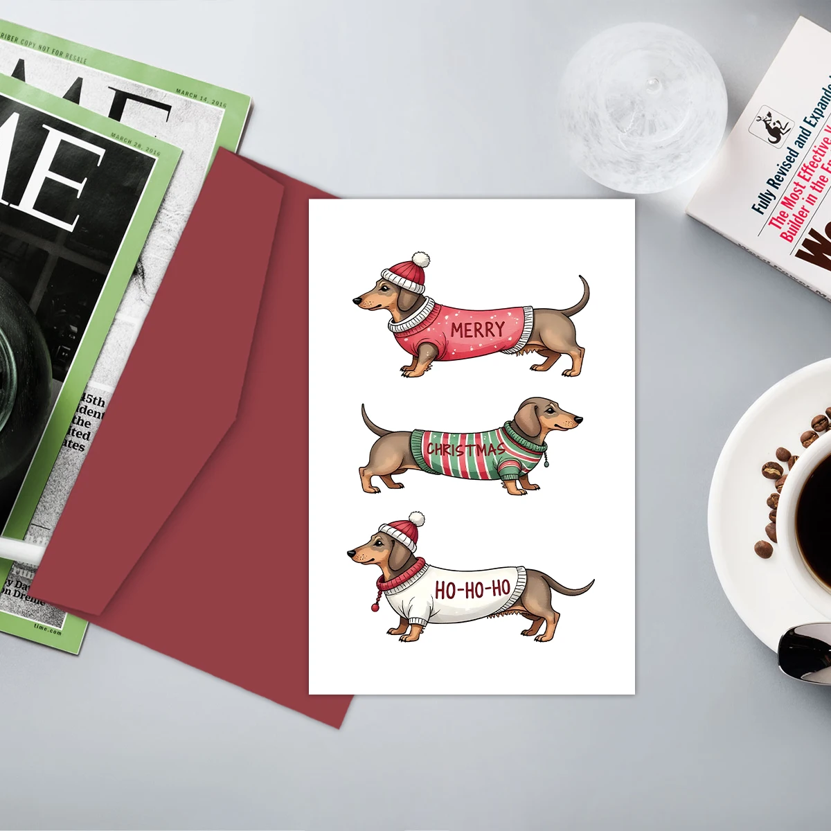 Weihnachts-Dackel-Grußkarte, „MERRY CHRISTMAS HOHOHO' Hundesign-Weihnachtskarte mit Umschlag, Geschenkkarten für Freunde und Familie – Detail 9