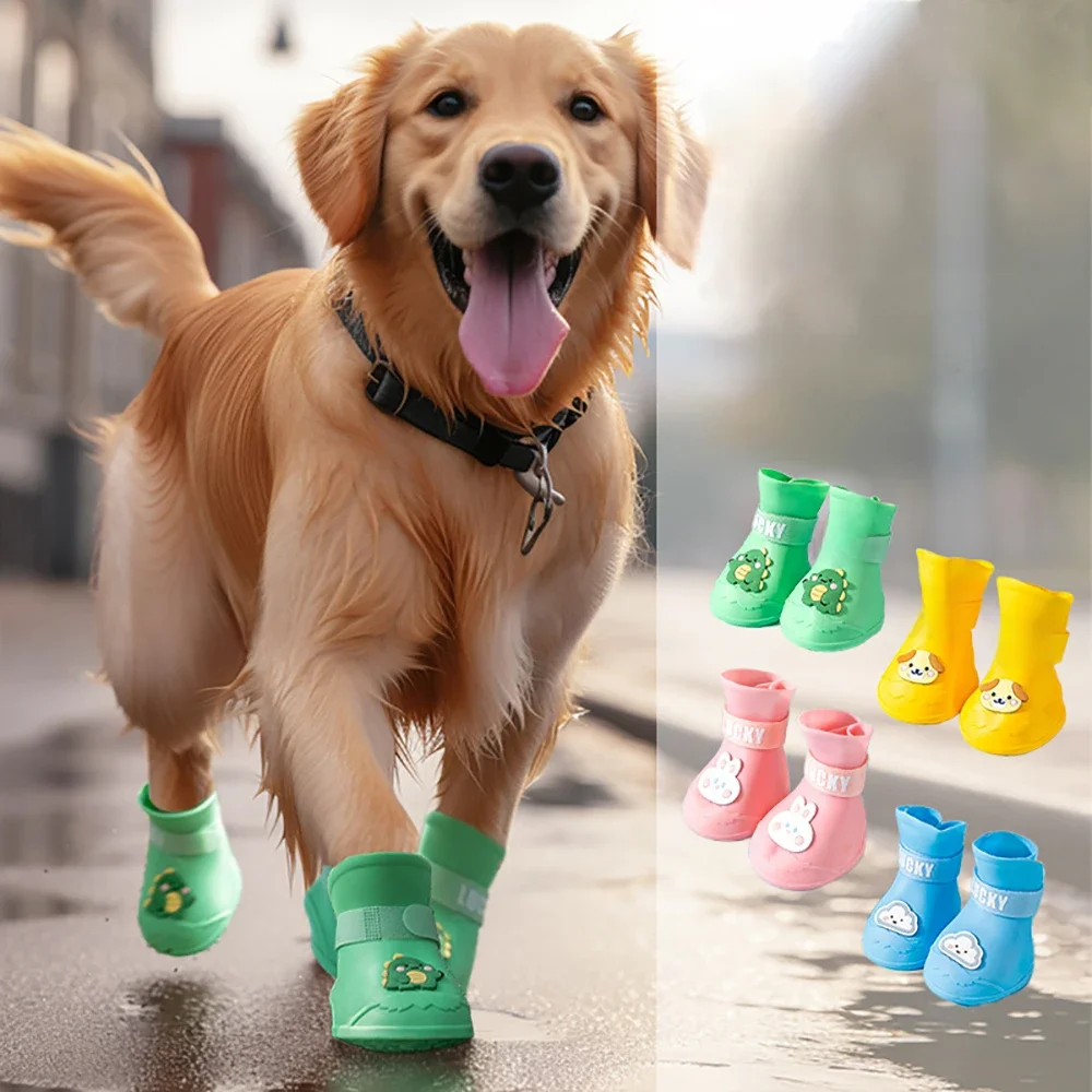 Chaussures de pluie en caoutchouc antidérapantes imperméables pour animaux de compagnie, chaussures d'extérieur, bottines, accessoires pour animaux de compagnie, petits, moyens et grands chiens et