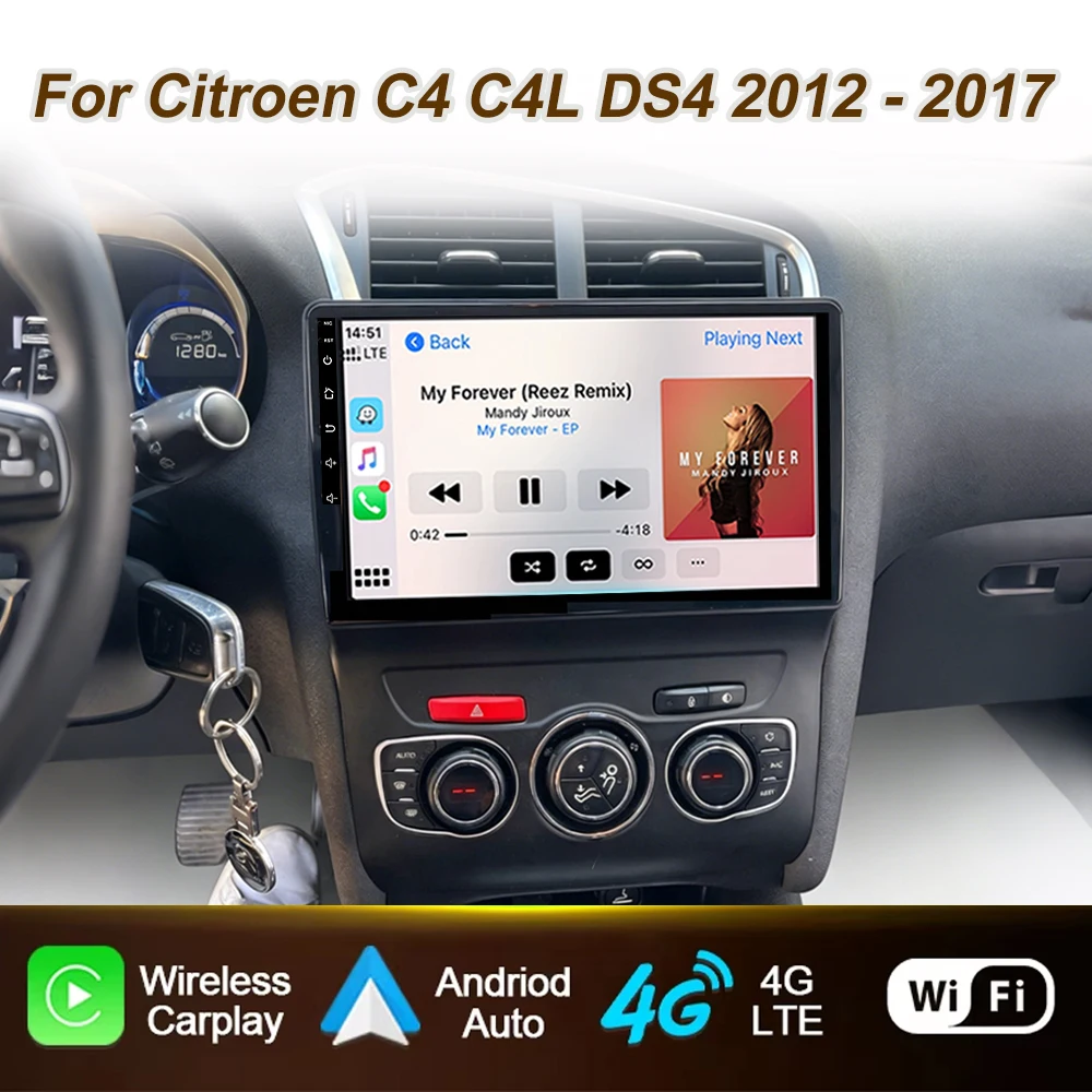 Android 16 Para Citroen C4 C4L DS4 2012 - 2017 Rádio Automotivo Multimídia Carplay Auto Estéreo Vídeo 2din GPS Navegação 4G Wifi