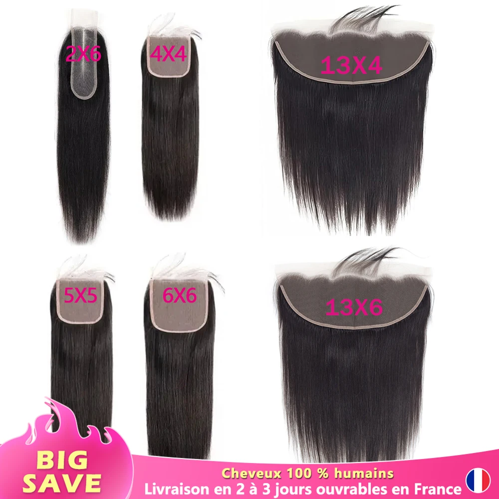 13X4 13X6 Transparente lace frontal hd 4X4 5X5 6X6 Closure Human Hair 100 % Humains Cheveux Pré-épil