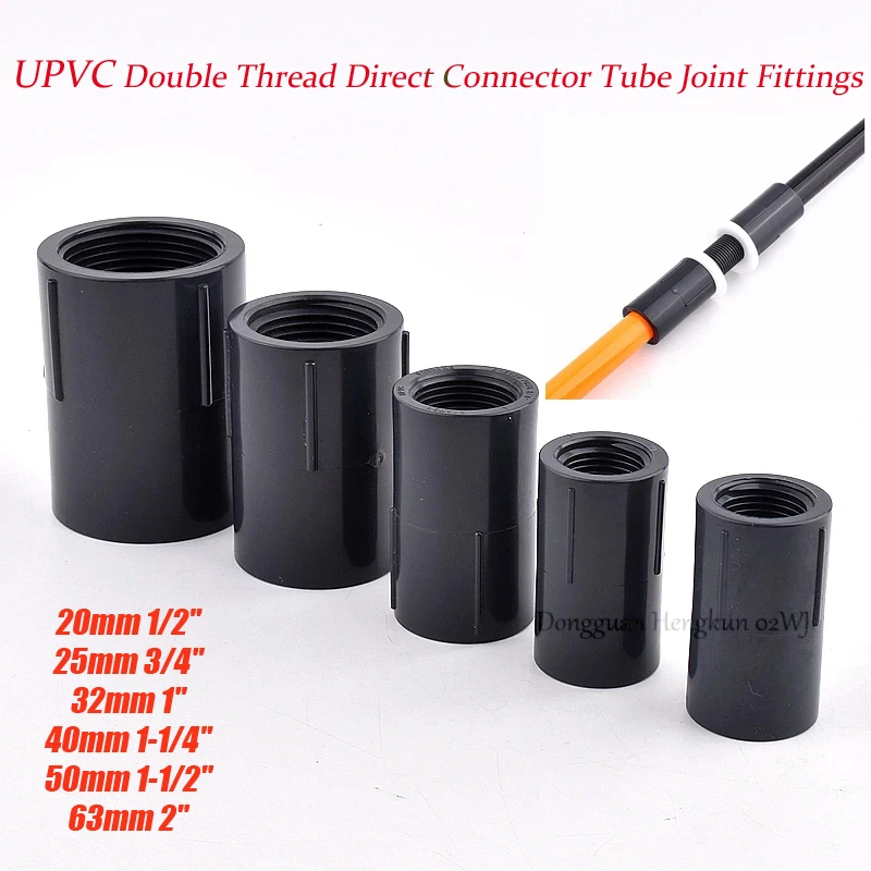 

1-10pcs 1/2"~2" Double Thread UPVC Direct Pipe Connector Aquarium Garden Watering Water Tube Joint Irrigation System Fittings