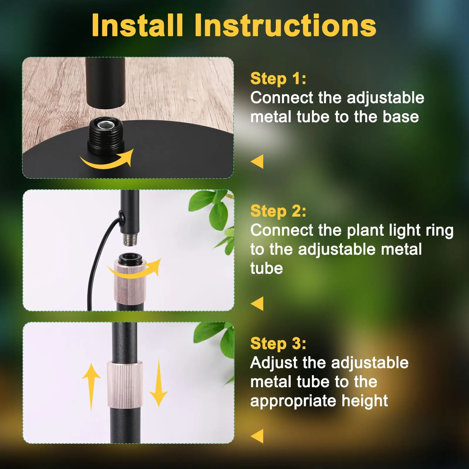 أضواء النمو للنباتات الداخلية، 10 مستويات عكس الضوء ومصباح نمو مرن معقوفة مع قاعدة، ارتفاع قابل للتعديل 13.7-24.2 بوصة