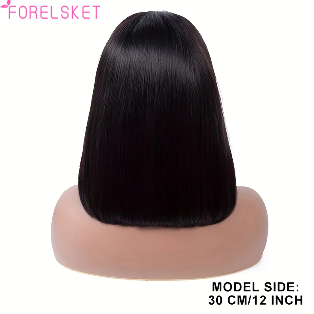 FORELSKET-Peruca curta para mulheres, cabelo humano, 4x4 perucas de fecho de renda, densidade 150%, pré-arrancada com cabelo de bebê