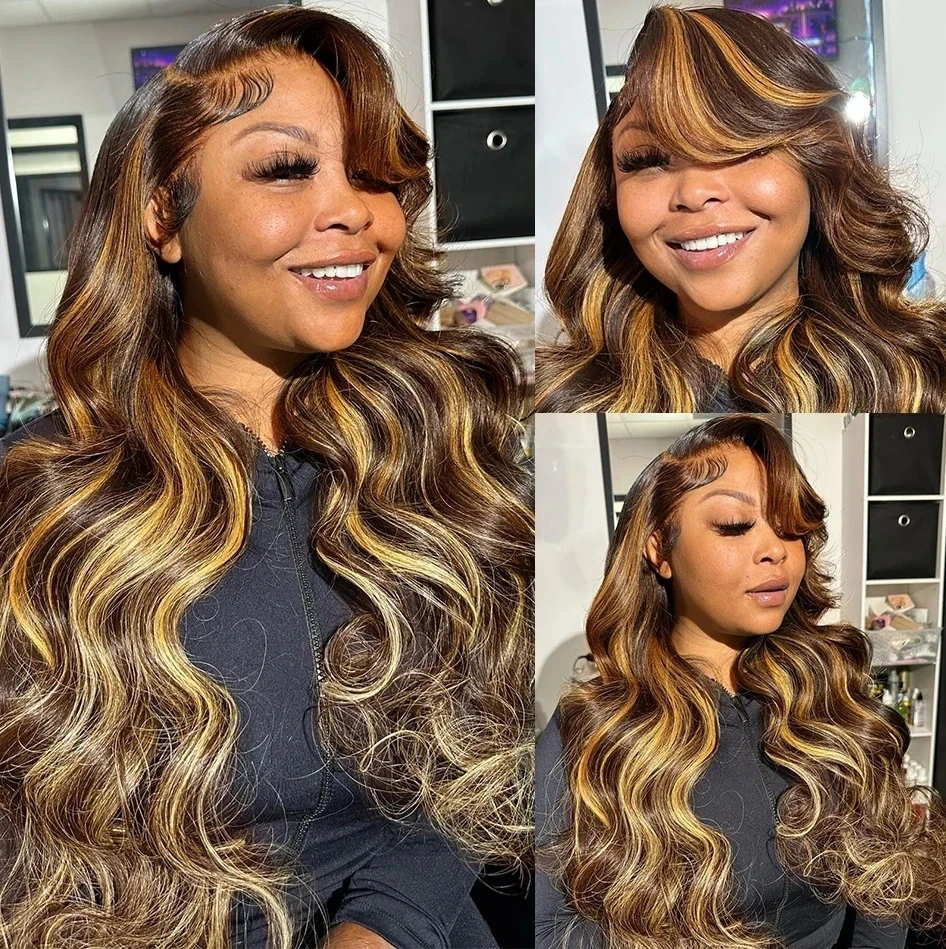 Mossily 4/27 resaltar la onda del cuerpo 13x4 pelucas frontales de encaje de cabello humano 220 de densidad de color Ombre 13x6 peluca con malla Frontal para mujeres