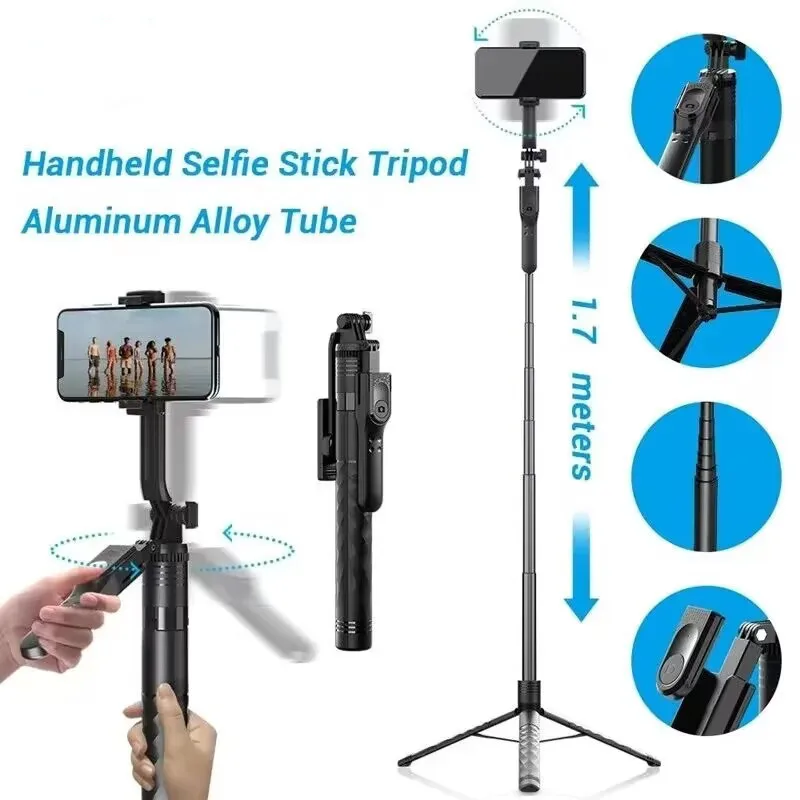 BSLIUFANG New 1.7M Wireless Selfie Tripod Foldable Stand For Action Cameras Smartphones Balance Steady Shooting Live