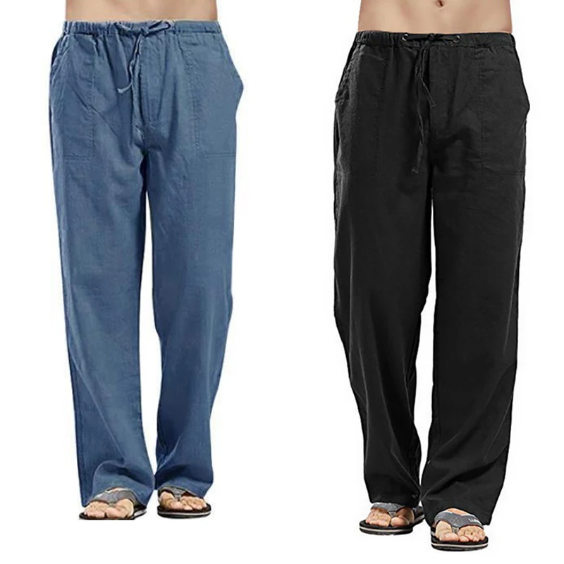 2022 Cotton Linen Trousers for Men Wide Leg Pant Breathable Summer Pants Fitness Clothing Men's Workwear Male Jogging Bottoms