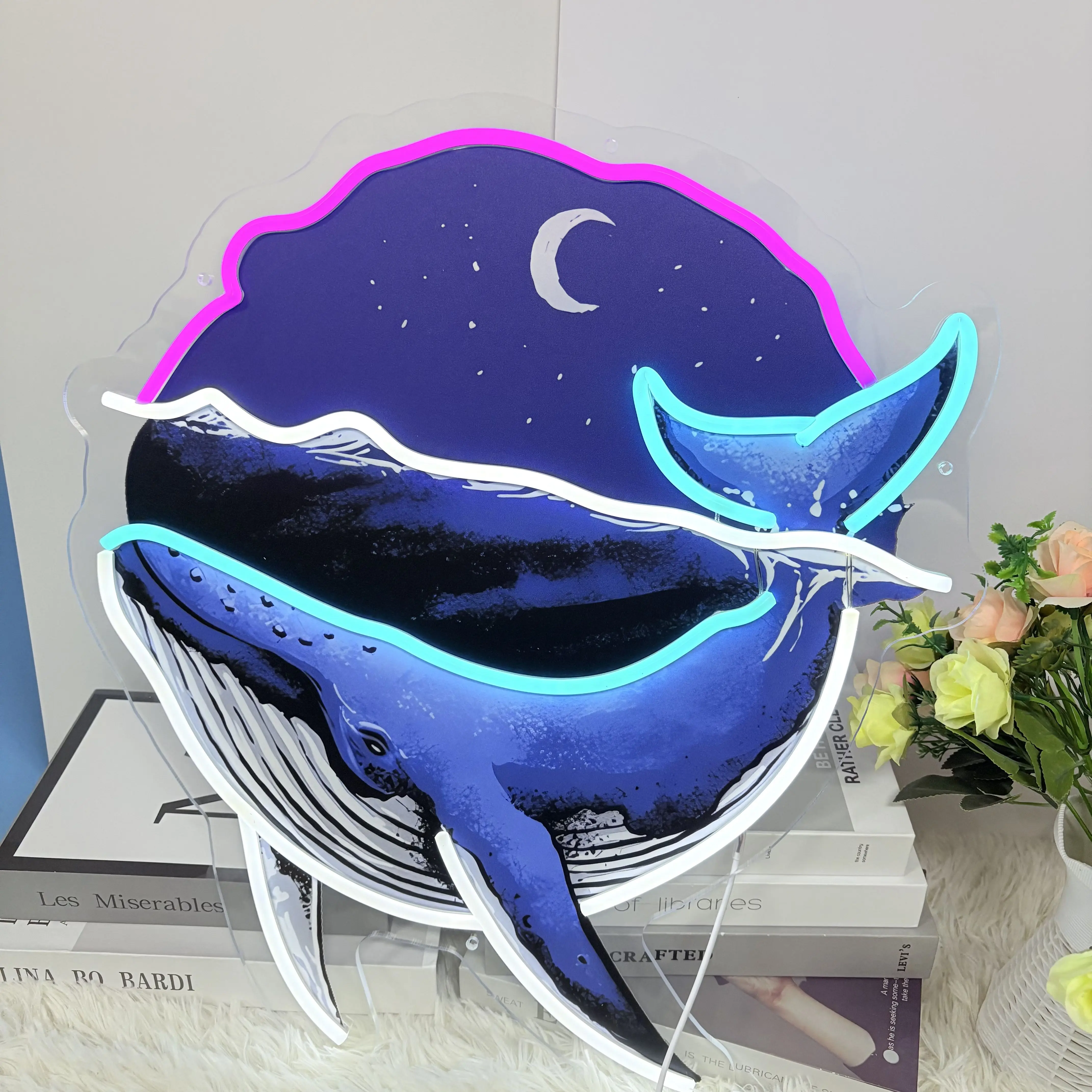 Blue Whale Ocean LED Neon Sign Wall Art Decor Bedroom Nursery Cute Animal Sign Birthday Gift for Children