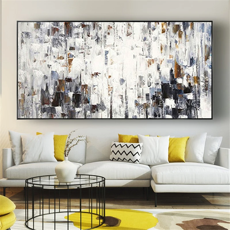 

100% Hand Painted abstract white canvas thick knife landscape picture oil painting for office living room as a gift