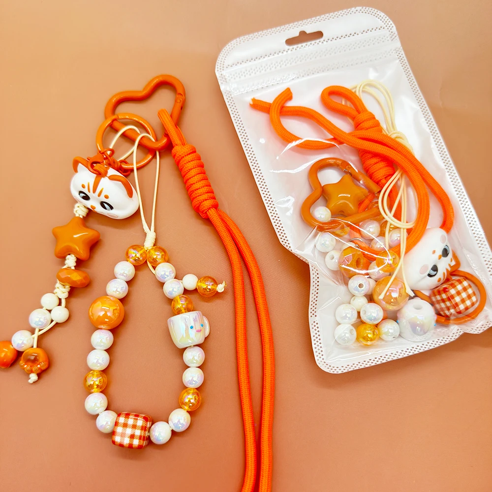 Porte-clés à breloques pour sac mignon, bricolage, chaîne suspendue pour téléphone portable, sangle de perles, Kit d'accessoires cadeaux