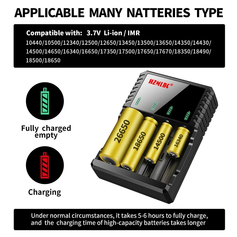 4 Slot Charger 18650 Battery Charger Independent Slot Fast Charging for 3.7V Lithium Lion NiMH Rechargeable Batteries