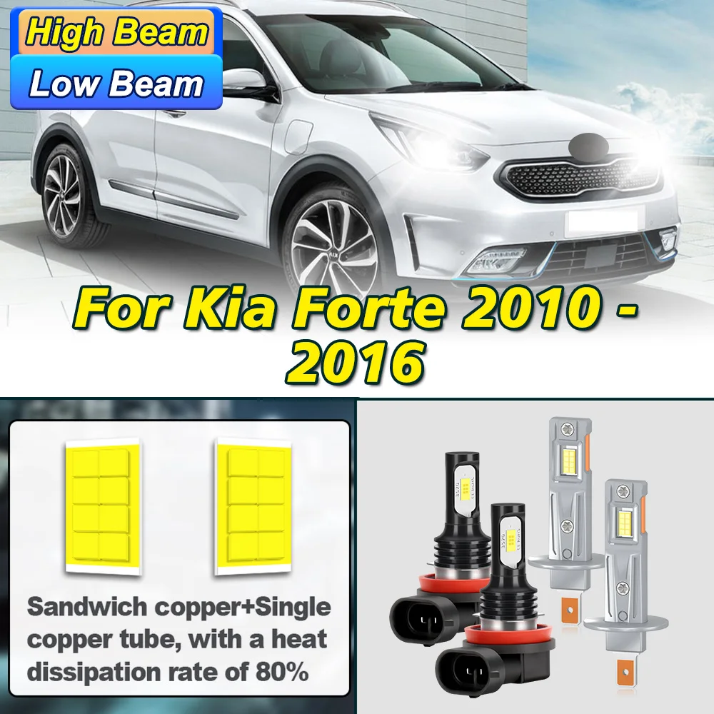 

4PCS H1 H11For Kia Forte 2010 - 2016 LED Headlight H1 Low Beam H11 Fog Lamp 3570 CSP Chip Quickly Spread Heat 1:1 Mini Size