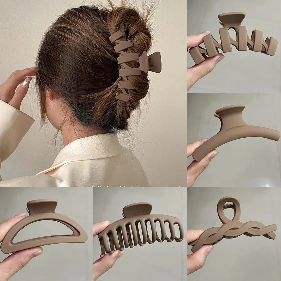 Damskie spinki do włosów Korea kawa beżowy akrylowy duży pazur do włosów szpilka geometryczne Barrettes krab dziewczyna nakrycia głowy akcesoria do włosów — zdjęcie 2