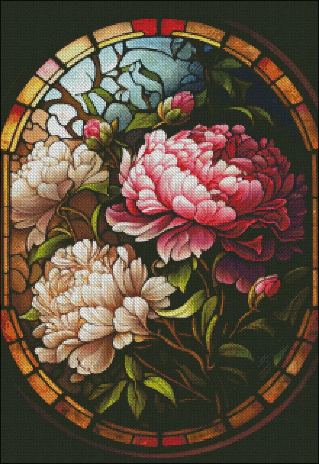 Embroidery Counted Cross Stitch Kits Needlework - Crafts 14 CT DMC Color DIY Arts Handmade Decor - Peonies Stained Glass