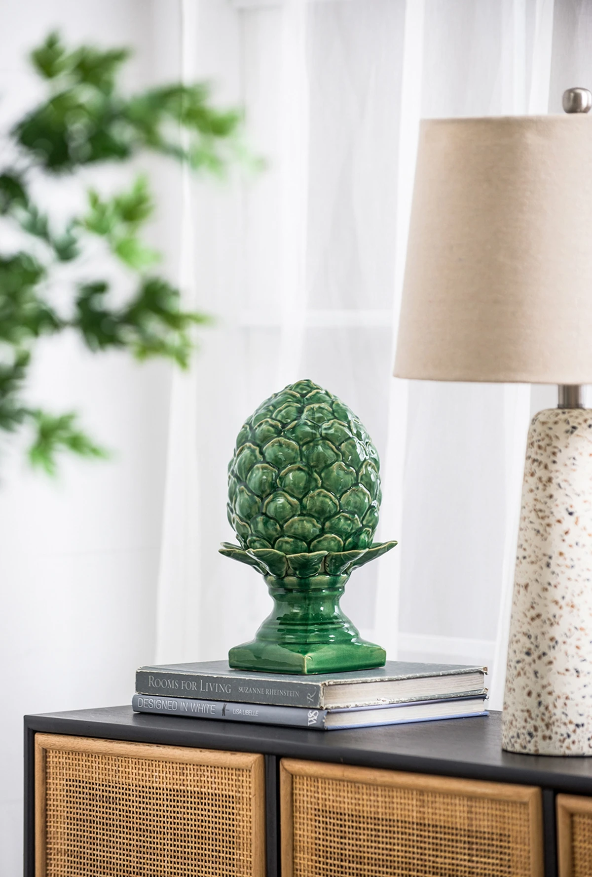 

Helsa Blooming Artichoke Accent, Vintage Green Ceramic Artichoke Decor, 12” Large Vegetable Sculpture for Kitchen Dining Table