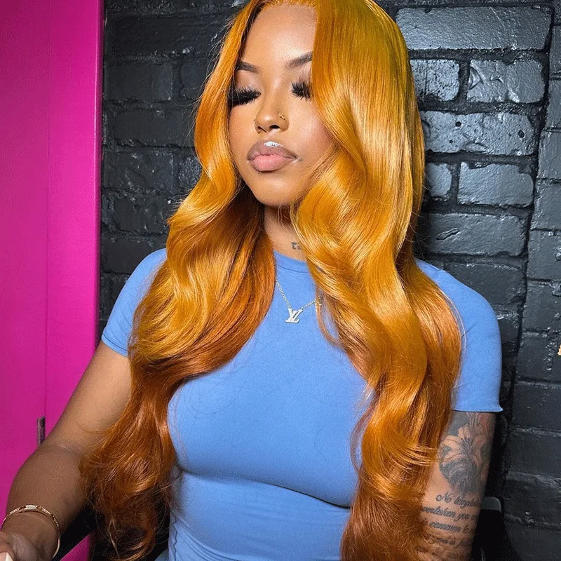 Synthetic Wigs Orange Color Preplucked Wig for Women Body Wave Lace Front Wigs Transparent Lace Front Brazilian Hair Remy Hair