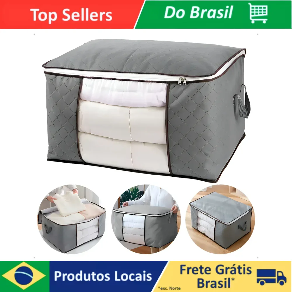 Organizador Dobrável de Tecido com Alças Multiuso, Caixa Portátil para Cobertores, Edredons e Roupas, Compacta