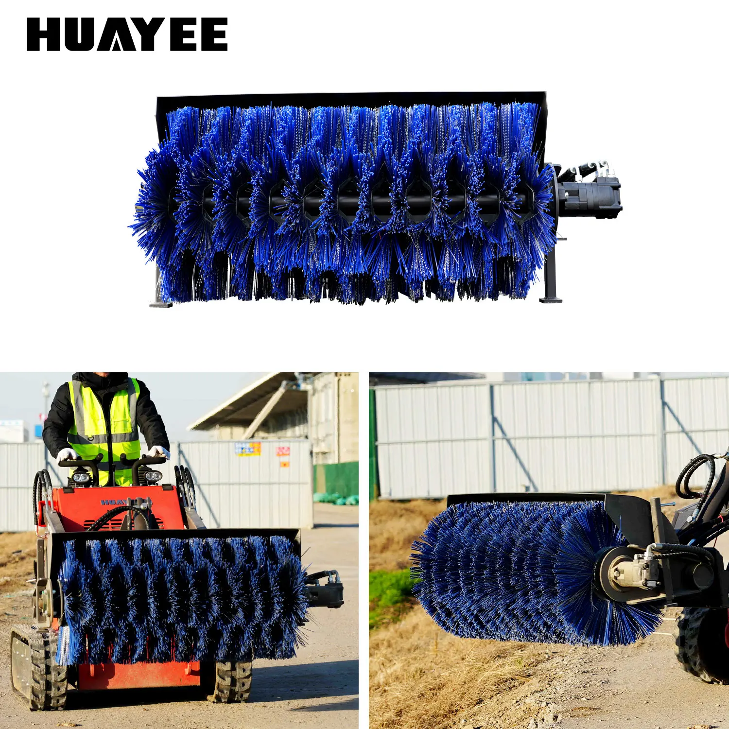 The skid steer loader attachment sweeper is suitable for cleaning large areas such as roads, construction sites and snowfields.