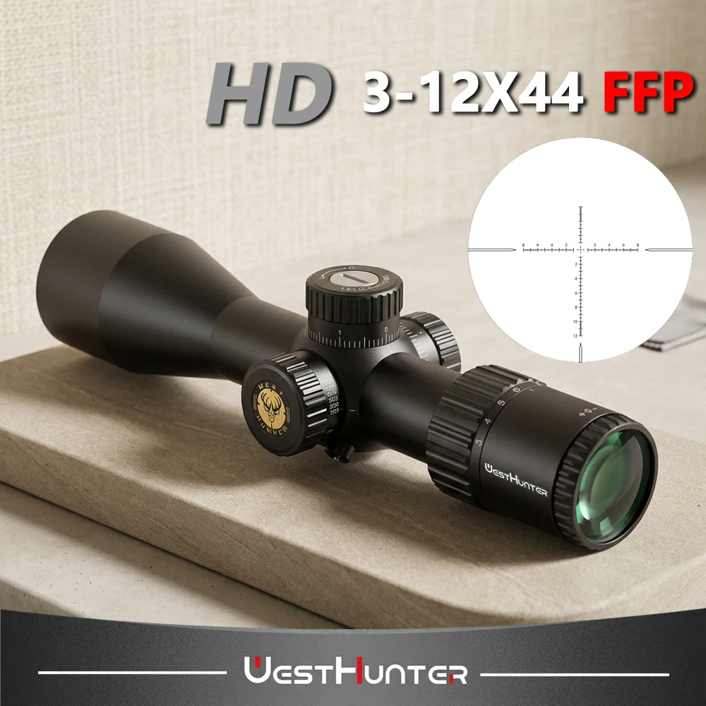 WestHunter HD 3-12X44 FFP Scope Compact Hunting First Focal Plane Riflescope Side Parallax Wheel High Definition Optical Sights