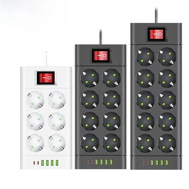 EU Plug Stekkerdoos DC Outlet Verlengsnoer 6/8/10 Stopcontact met 4 USB 2 Type-C Poorten Ondersteuning 2500 W Huishoudapparatuur - afbeelding 2
