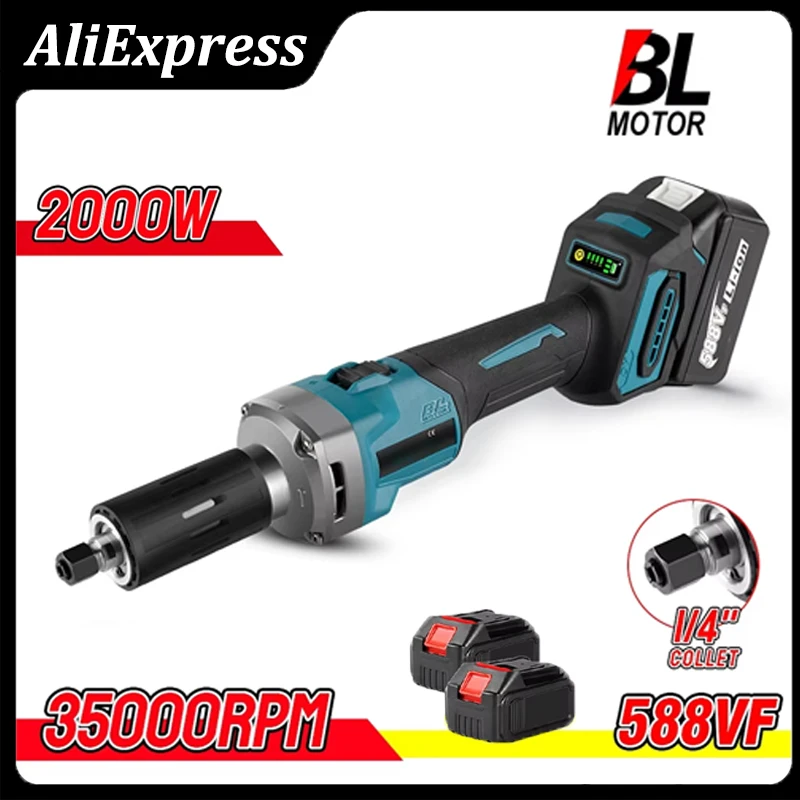 35000RPM Brushless Die Grinder 6mm 2000W Electric Cordless Variable Speed Rotary Tools For Makita 18v Battery