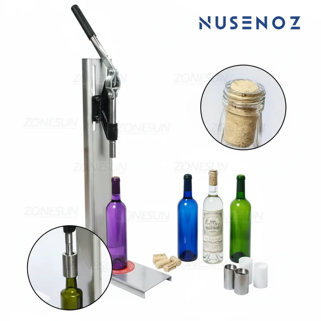 

ZONESUN Desktop Manual Cork Pressing Machine for Glass Bottles Beverage Packaging Capping Tool
