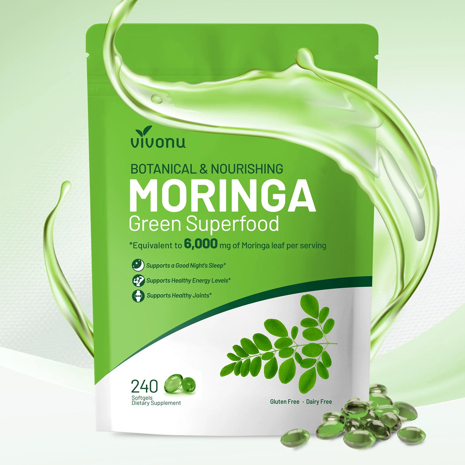 VIVONU Cápsulas de Moringa - Polvo Puro de Moringa Superalimento para el metabolismo, energía, salud de la piel, inmunidad y salud intestinal. Rico en antioxidantes, fomenta el sueño. Suplemento nutricional natural ver
