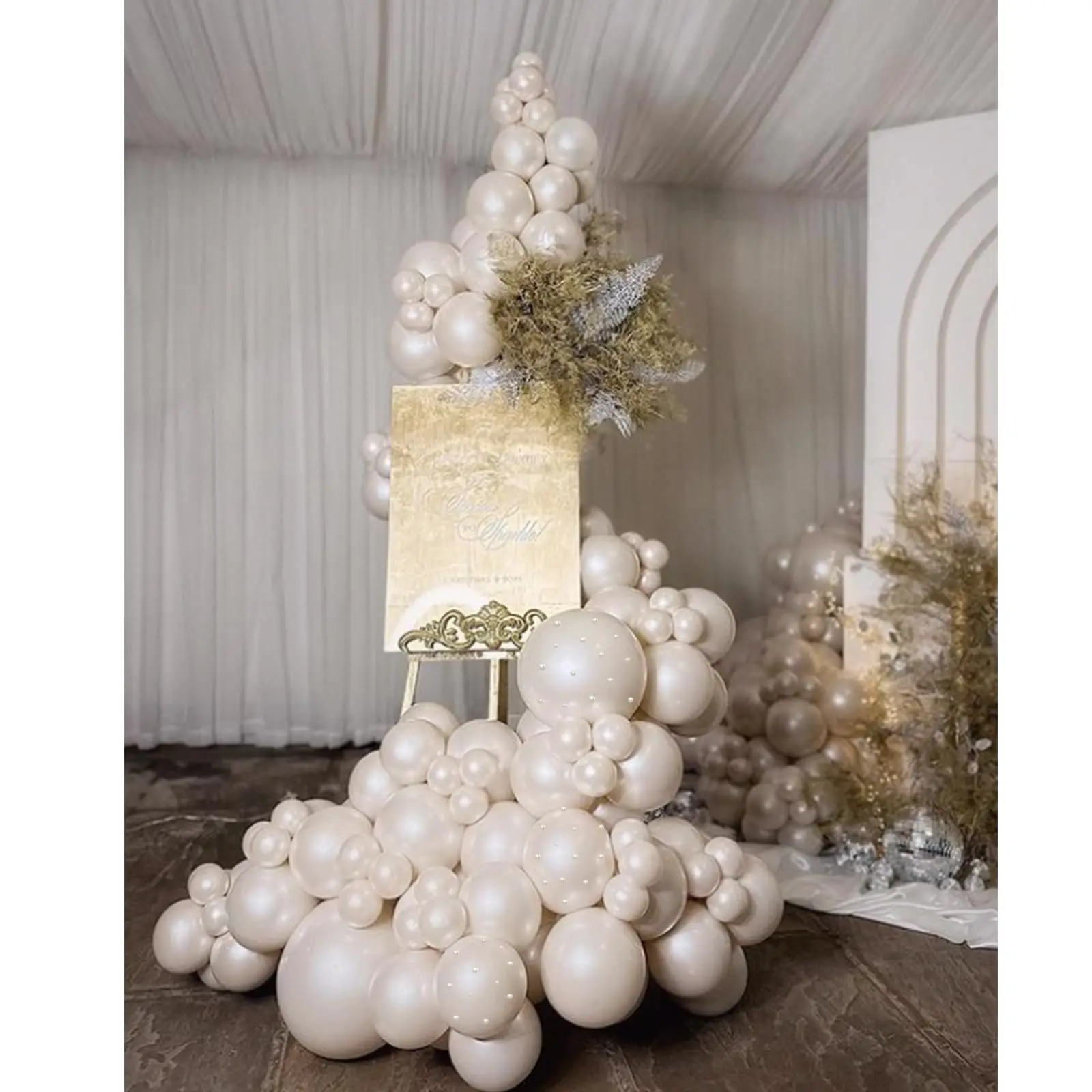 Pearl White Sand Double Stuffed Balloons Arch Garland Kit For Bridal Baby Shower Wedding Anniversary Birthday Party Decoration