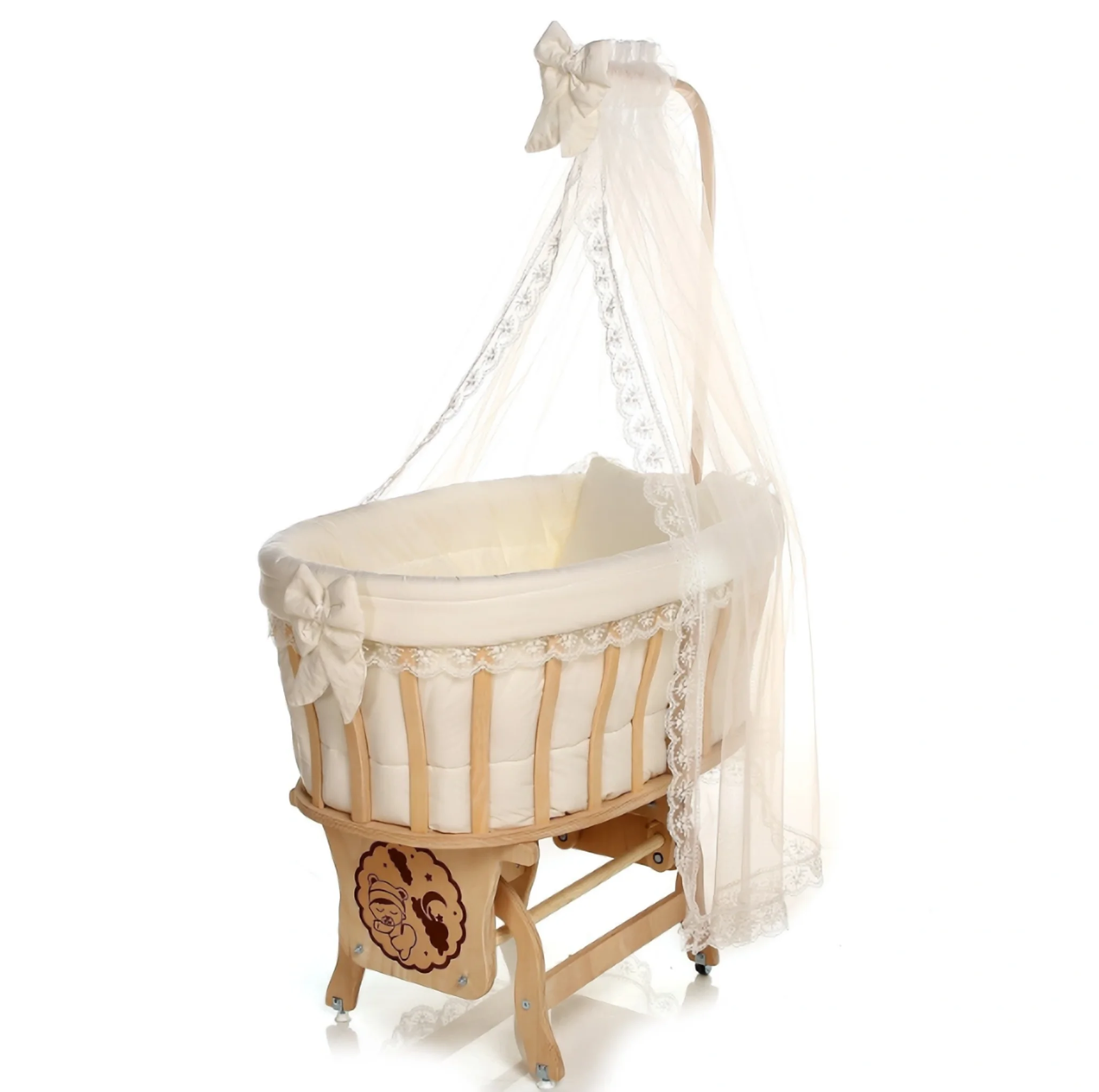 Cream French lace Sleep Set With Natural Wood Basket Cradle 0-12 Months Babies For Rocking Cradle 100 Fabric Sleep seti