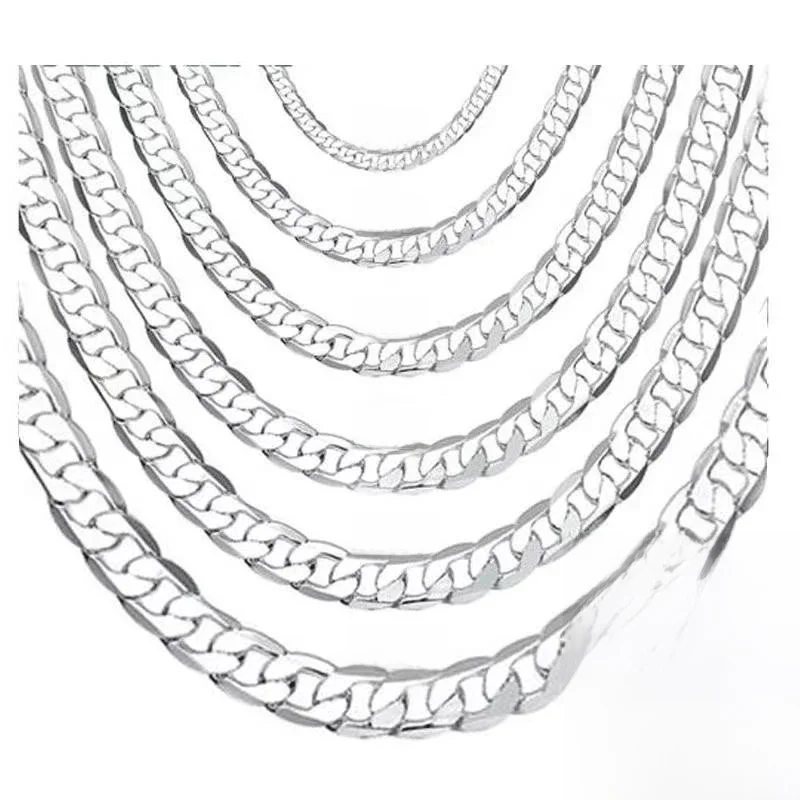 Collier en argent Sterling 925 pour hommes, 2/4/6/8/10/12MM 40-75cm, chaîne faciale, fermoir à homard, bijoux de fiançailles pour hommes et femmes