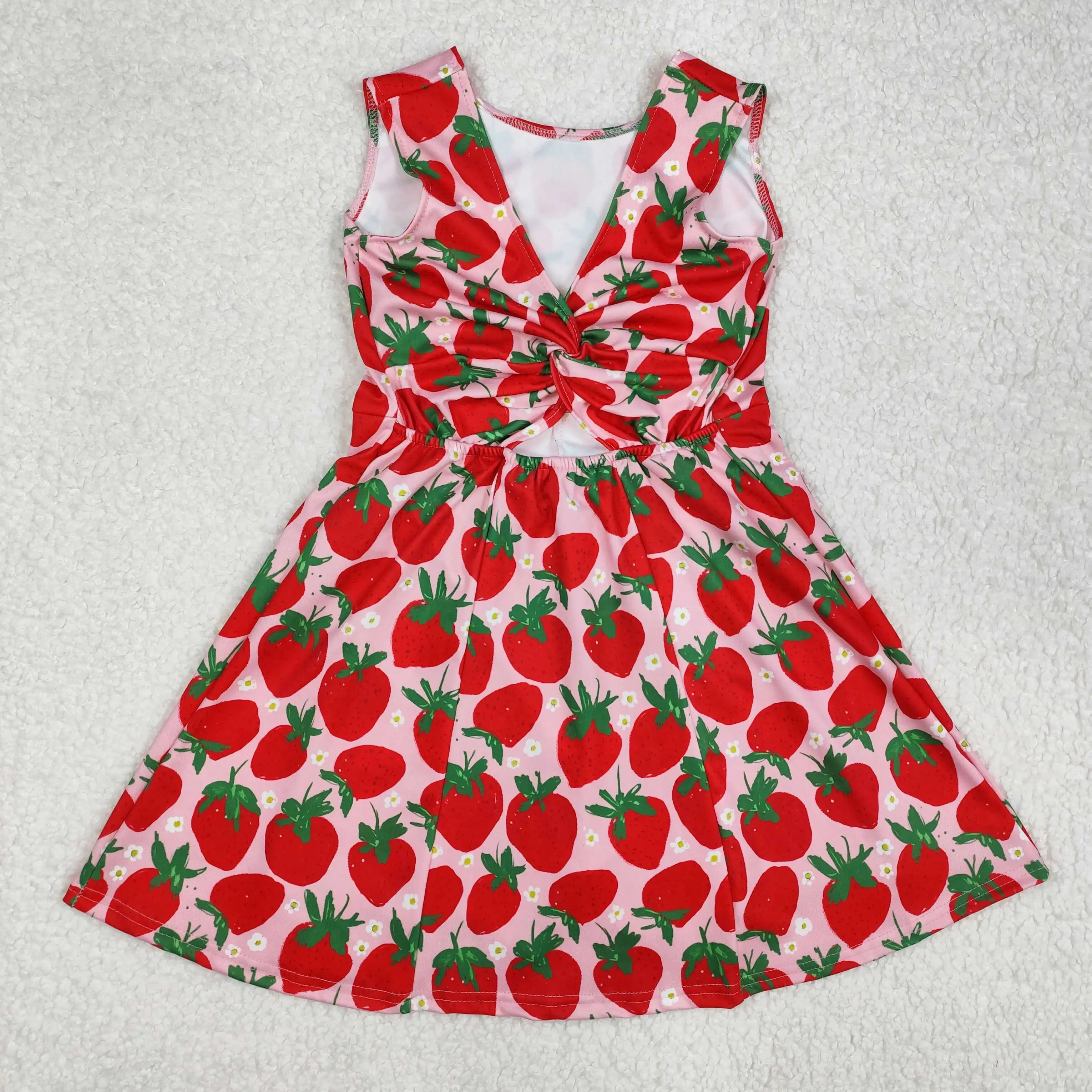 New Summer Baby Girls Red Strawberry Sleeveless Knee Length Dresses Wholesale Boutique Children Kid Clothes Yoga Clothes Shirt