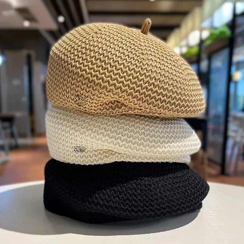 Béret d'été en soie de lait pour femmes, casquette respirante avec Logo extérieur, chapeau de soleil, mode automne, cadeau de fête, nouvelle collection