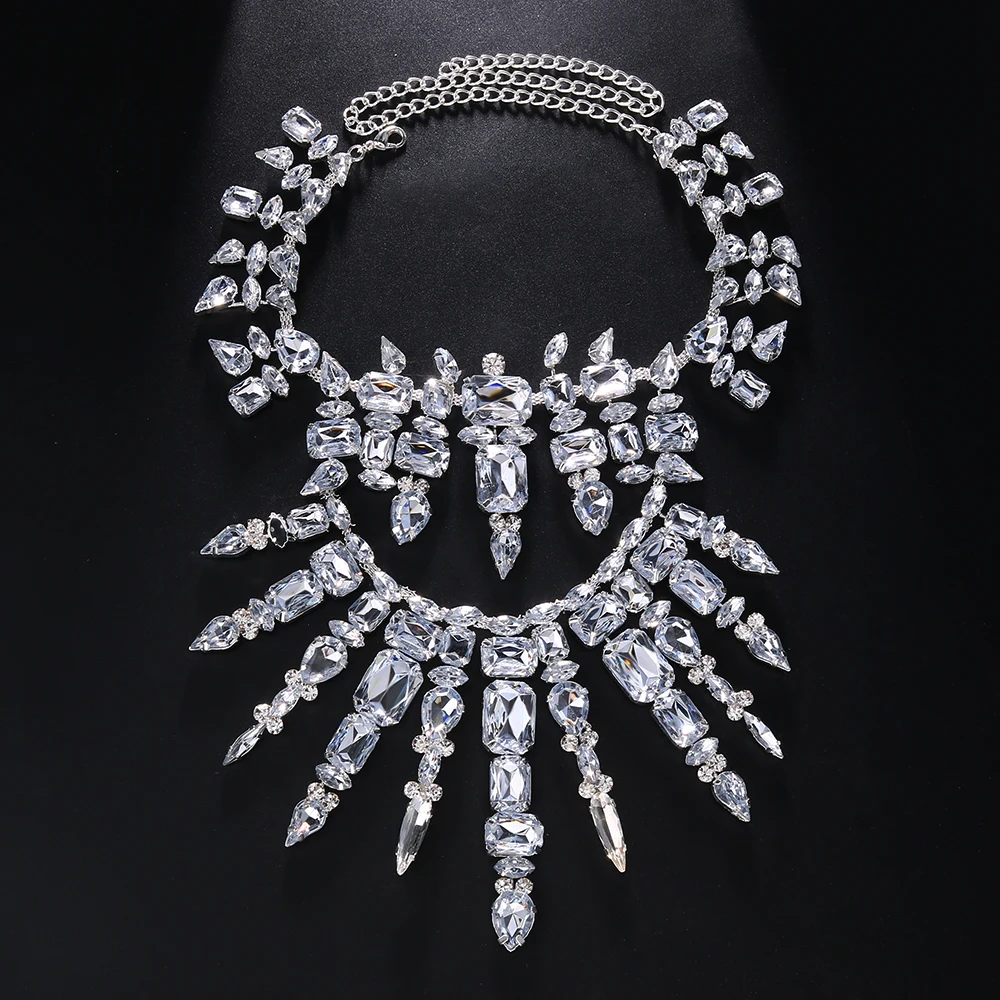 Stonefans Fashion Oversize Crystal Necklace for Women Exaggerated Drag Queen Multi-layer Rhinestone Necklace Irregular