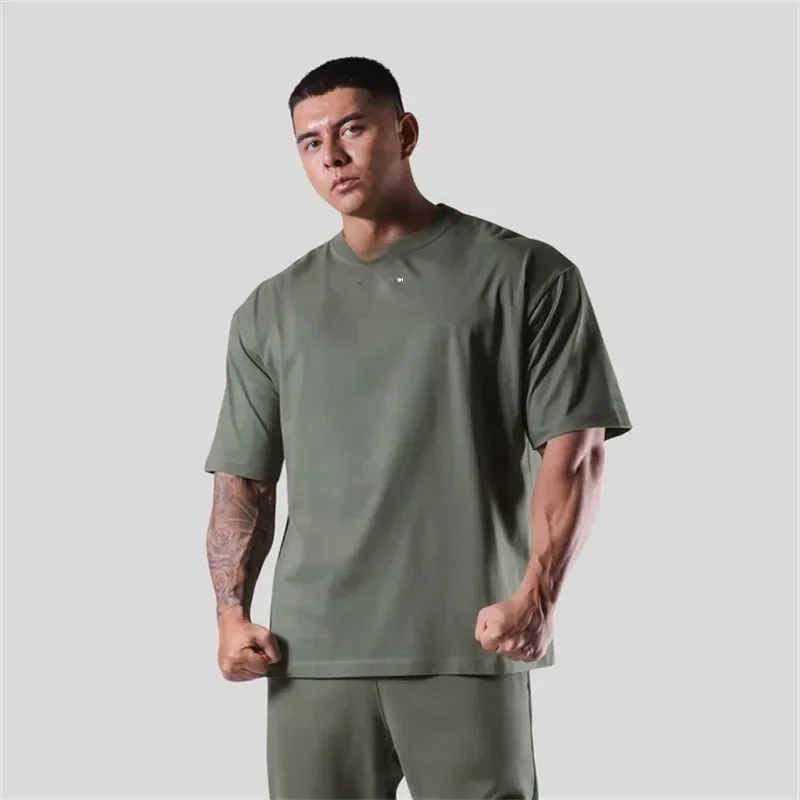 JAPONIA&UK Bawełniana koszulka na siłownię Sport Fitness Luźny duży rozmiar M-XXXL T Shirt Męska koszulka do biegania z krótkim rękawem Męskie koszulki treningowe — zdjęcie 2