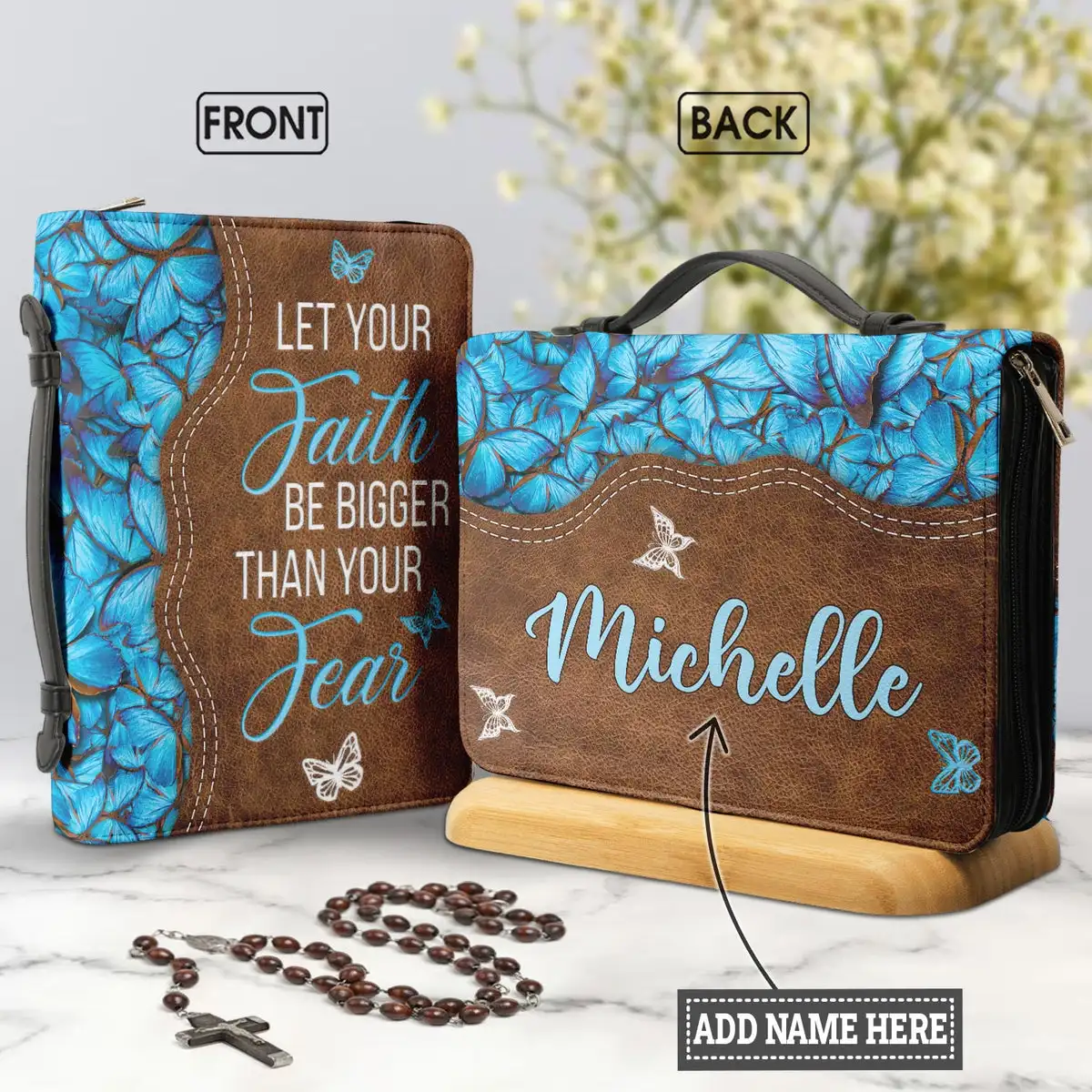 Women's Handbags Let Your Faith Be Bigger Than Your Fear Poetry Print Bible Storage Bags for Ladies Zippered Handle Church Boxes