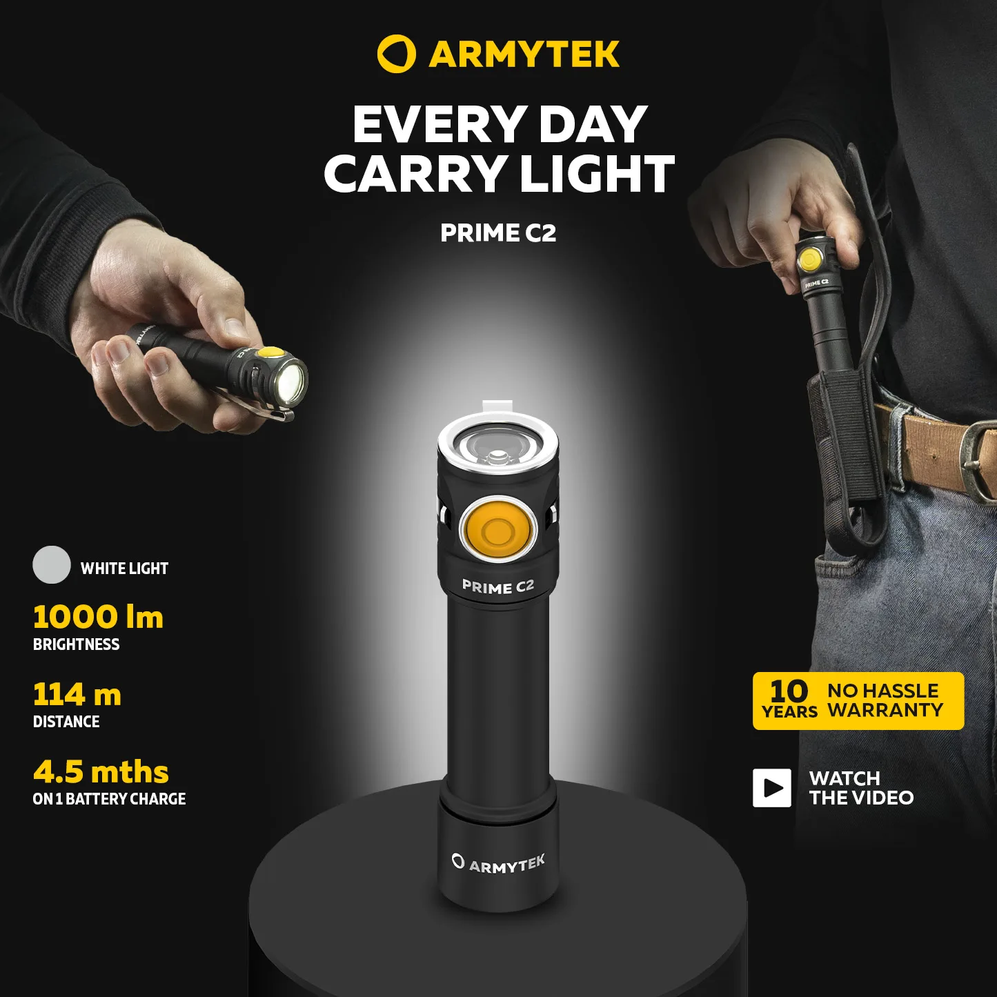 

Светодиодный фонарик Armytek Prime C2 Магнитный USB новый перезаряжаемый EDC 2 в 1 (F08001W / F08001C)