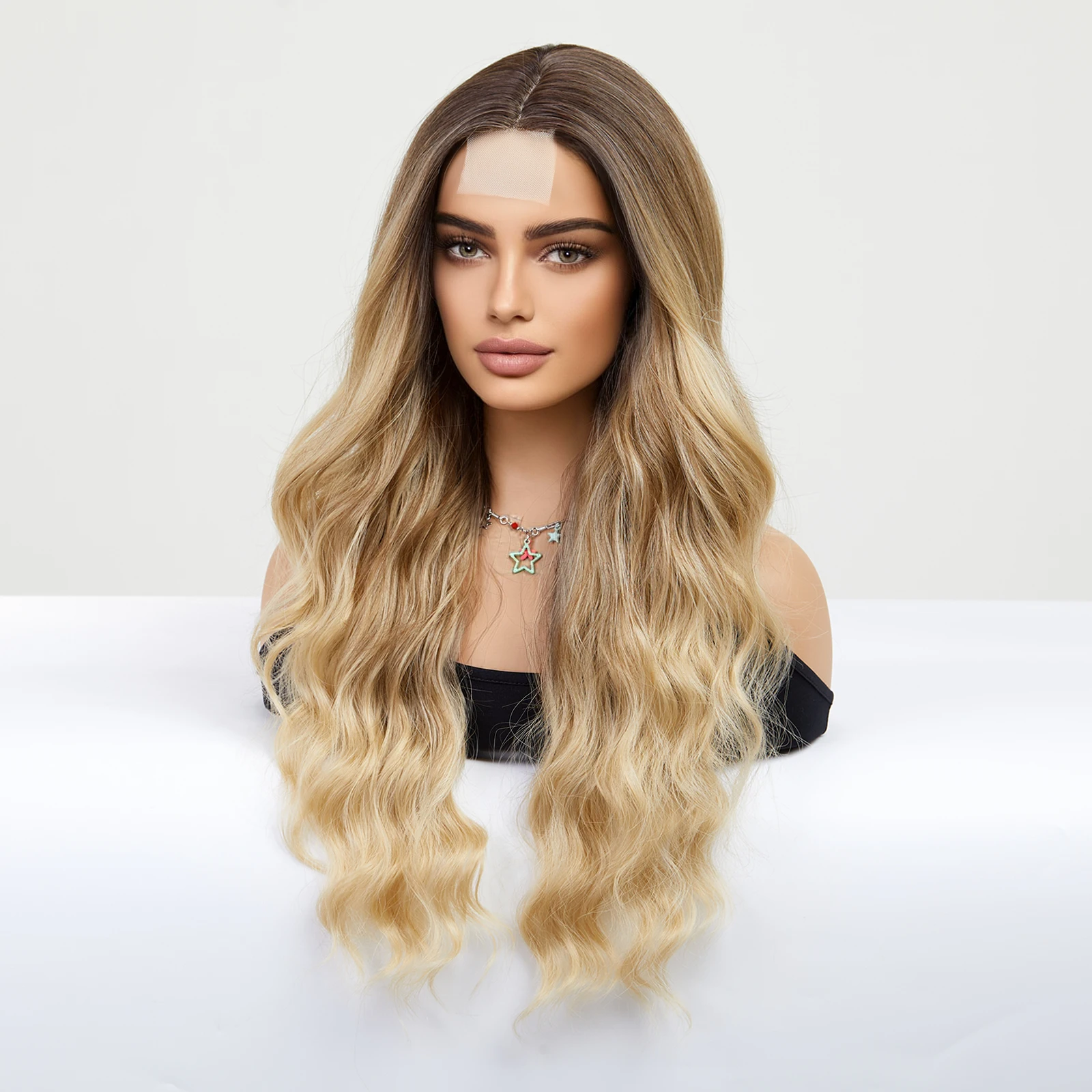 Charm source Haaransatz Spitze Perücken Ombre braun blond synthetische lange gewellte Perücken für Frauen Cosplay High Density Haar Perücke